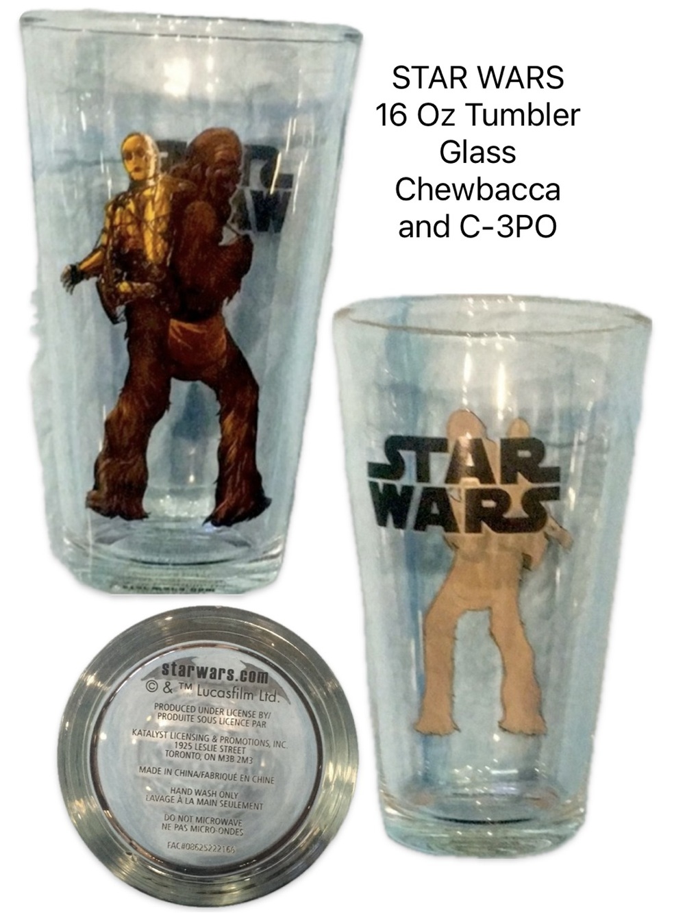 Star Wars 16 Oz Tumbler Glass Chewbacca C-3PO Collector Drinkware NIB